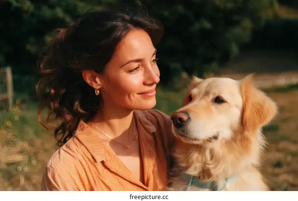 Woman and Golden Retriever in Outdoor Setting