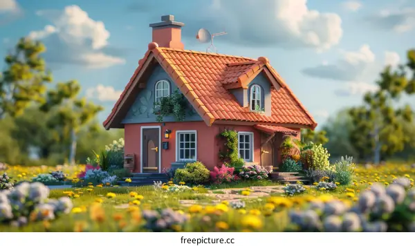 Charming Cottage House Nestled in Lush Greenery and Flowers