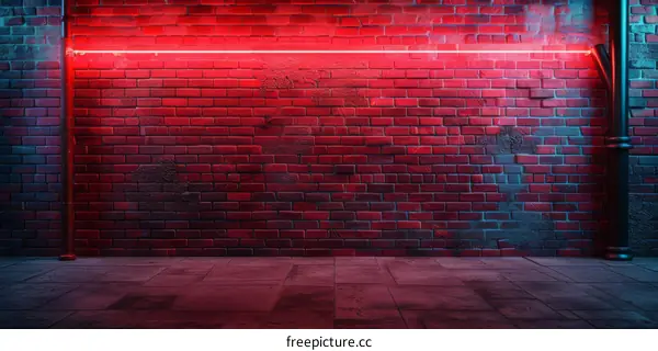 Red Neon Lights in a Futuristic Brick Room