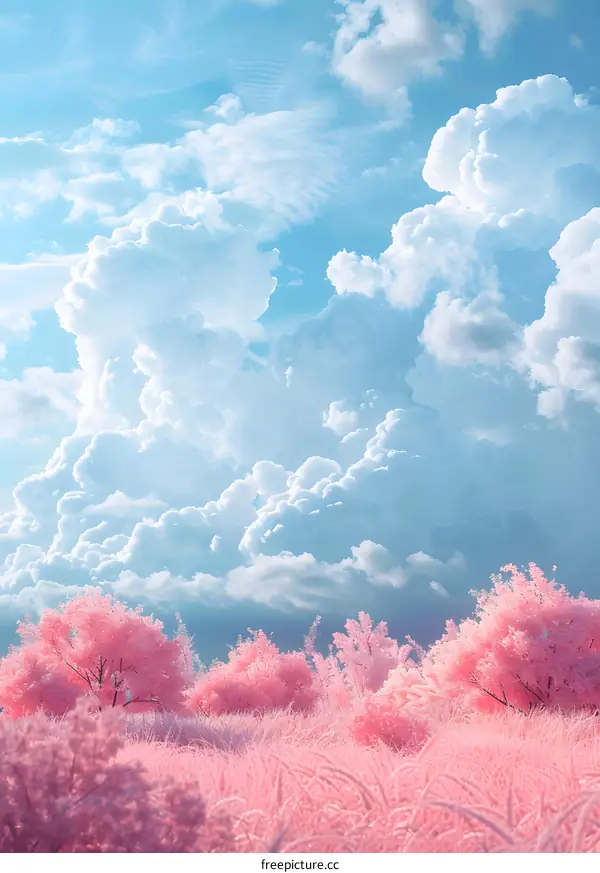 A pink sky and trees