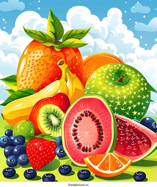 Colorful Fruit Illustration With Fresh Summer Fruits