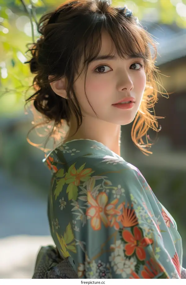 Beautiful Asian Woman in Traditional Japanese Kimono
