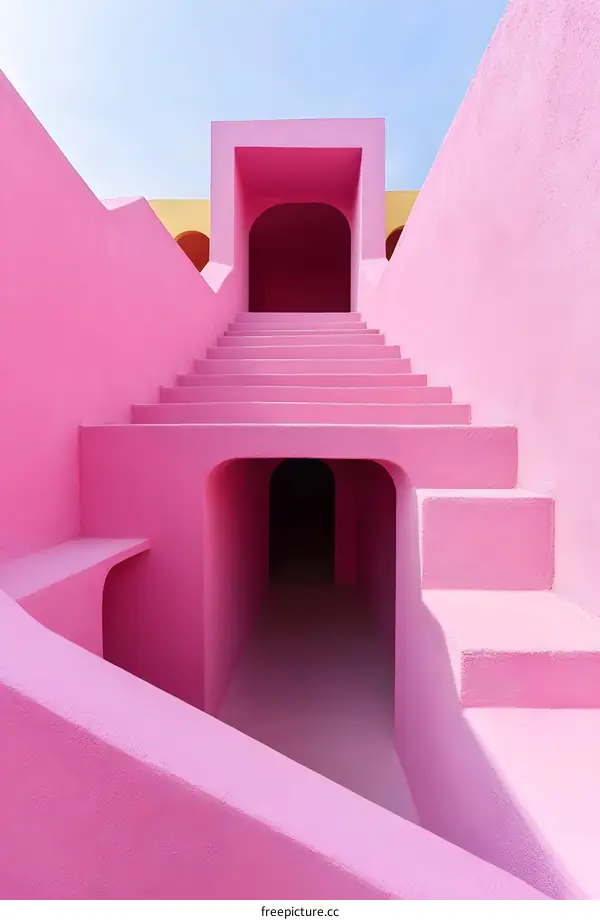Pink Concrete Staircase Leading To An Entrance