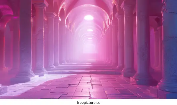 Pink Romanesque Architectural Hallway