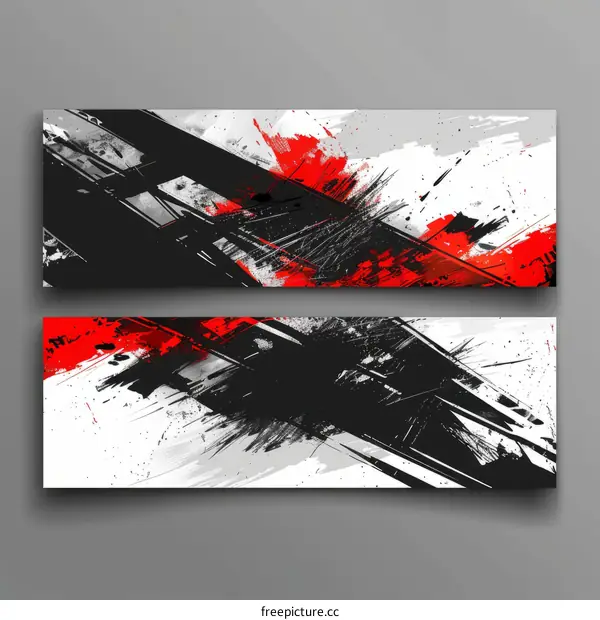 Two abstract grunge banners with red, black and white colors