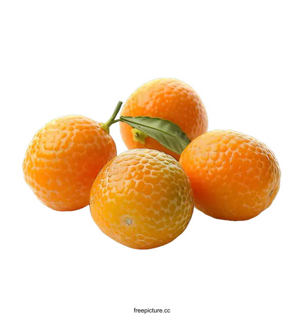 [Transparent Background PNG]Four kumquats with leaf on white