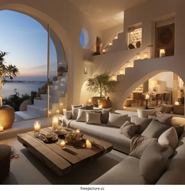 Modern luxury villa interior with amazing sea view