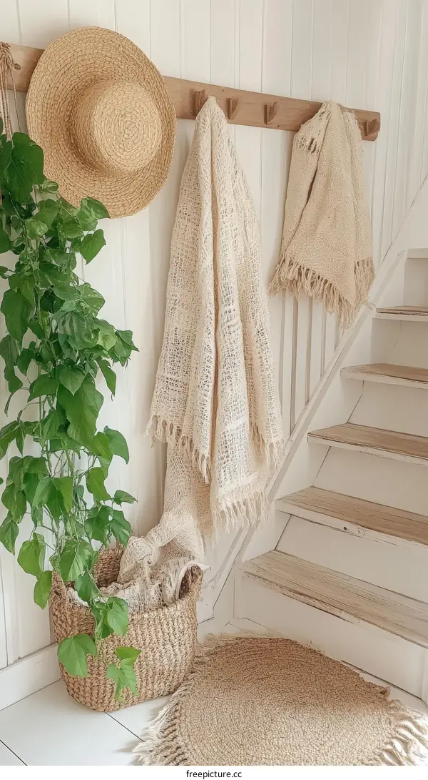 Stylish Beige Entryway Decor with Woven Items