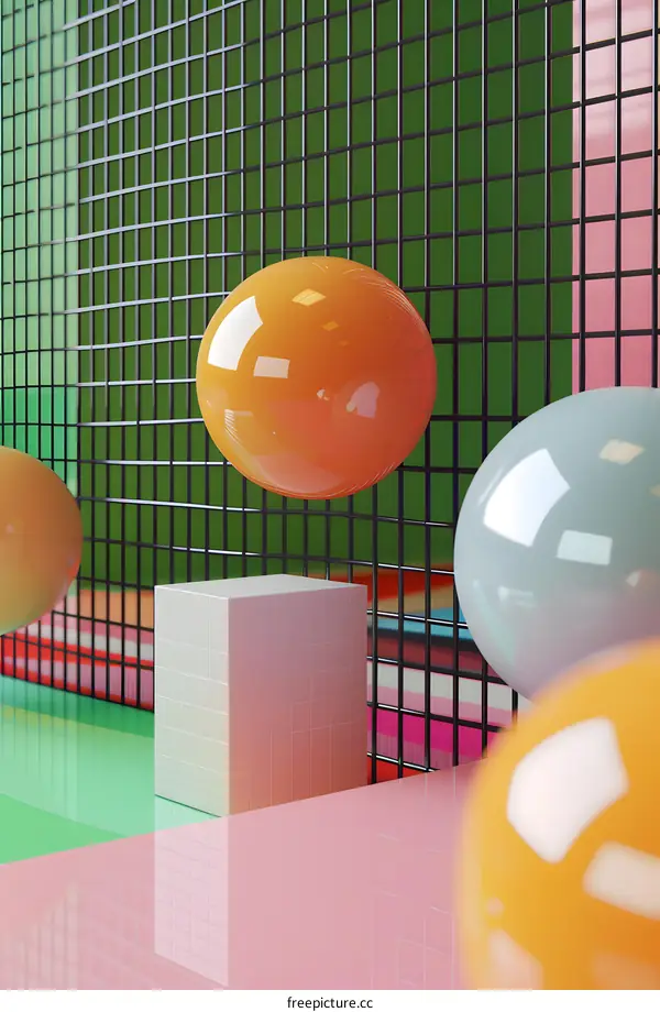 Abstract Colorful 3D Rendered Scene with Sphere and Cube