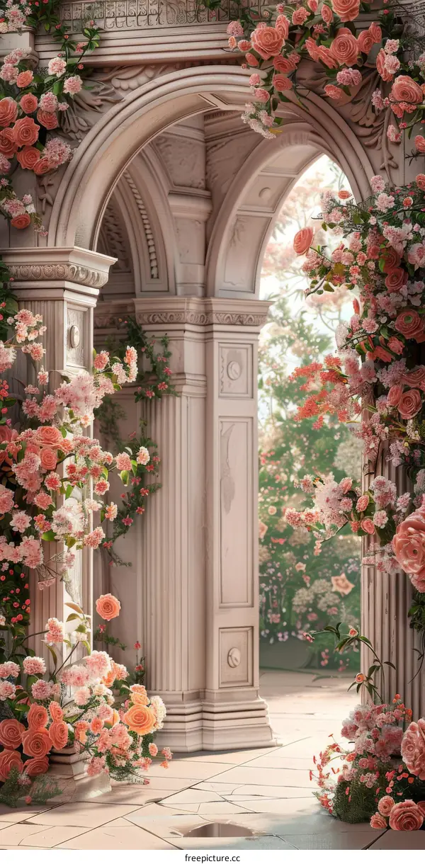Romantic Floral Archway Garden Scene