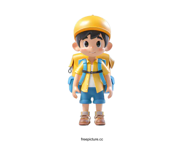 [Transparent Background PNG]Smiling Cartoon Boy Character Standing With Backpack Ready For Adventure