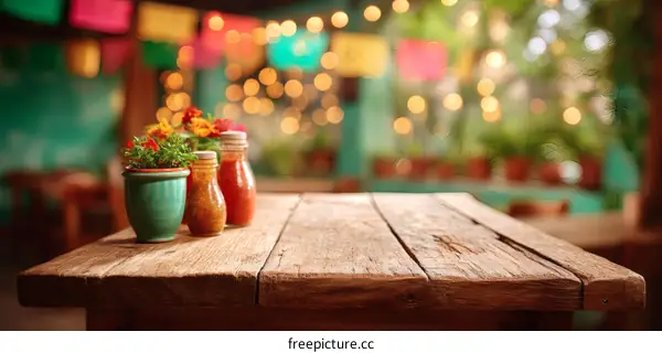 Rustic Wooden Table with Decorated Vases
