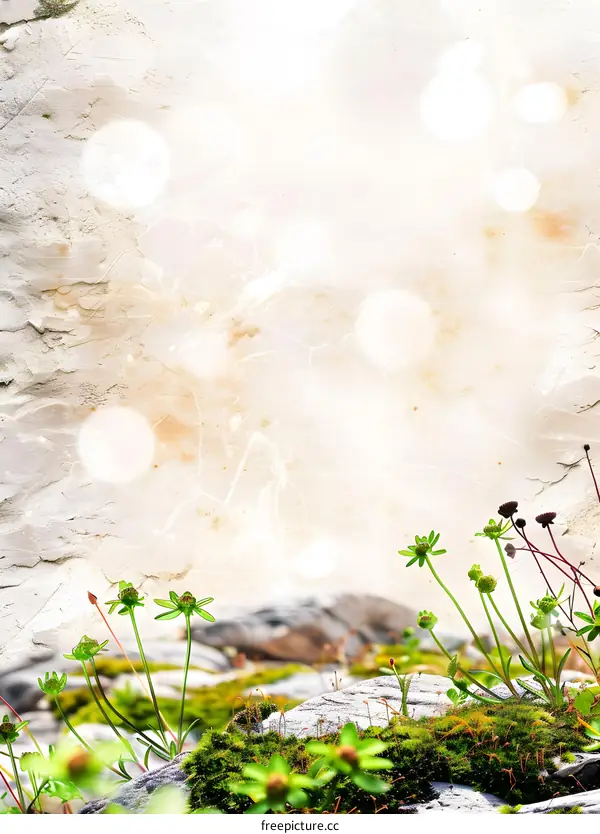 Vintage Paper Texture with Green Flowers and Moss