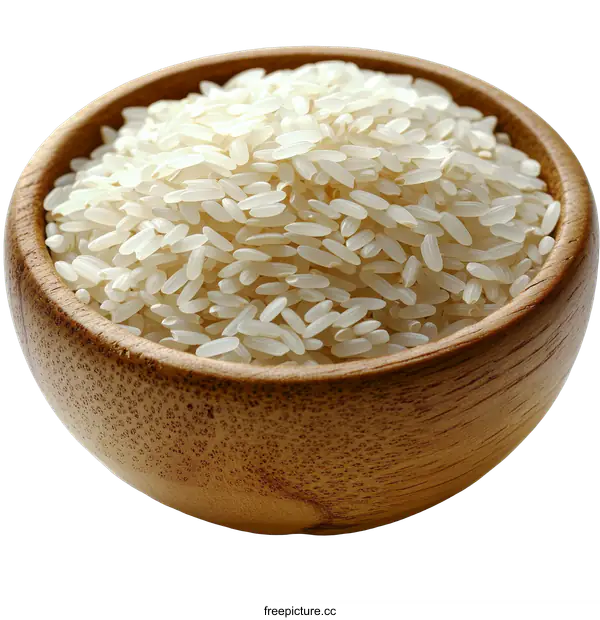 [Transparent Background PNG]White Rice in Wooden Bowl Close Up