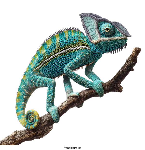 [Transparent Background PNG]Beautiful Exotic Chameleon on Branch