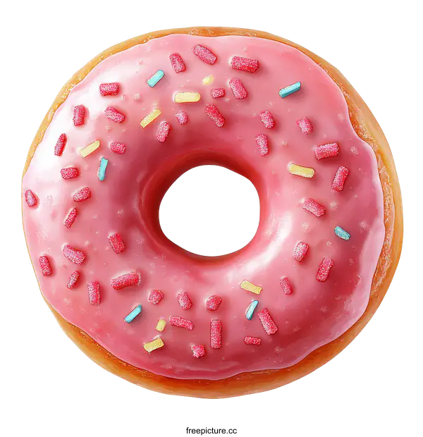 [Transparent Background PNG]Delicious Pink Glazed Donut with Sprinkles