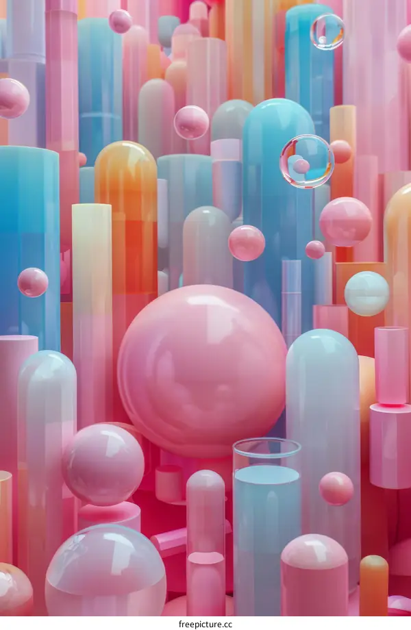 Pink and blue pastel color 3D rendering of geometric shapes