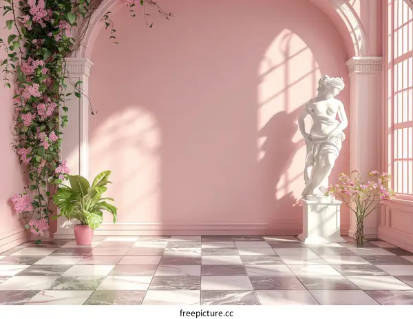 Elegant Pink Room with Classical Sculpture