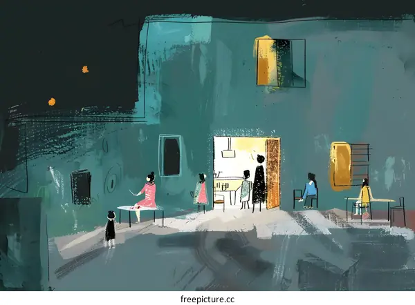 Abstract Illustration of People in a House