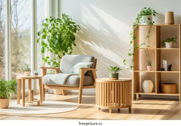 Indoor plants and sunlight in a cozy living room