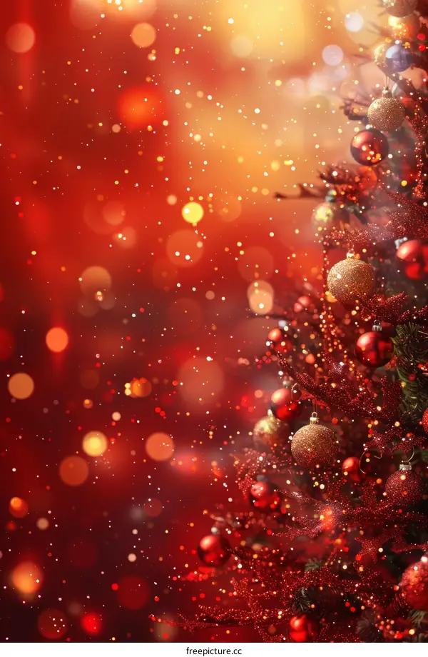 Christmas Tree Adorned with Festive Red and Golden Ornaments