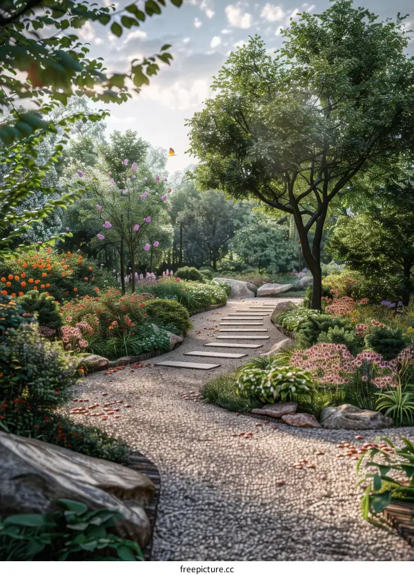 Serene Garden Pathway with Lush Plants
