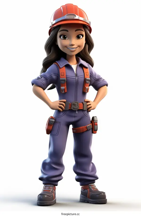 A Female Construction Worker Wearing a Hard Hat and Tool Belt