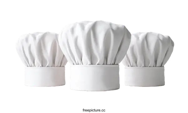 [Transparent Background PNG]Three White Chef Hats on a Plain Background