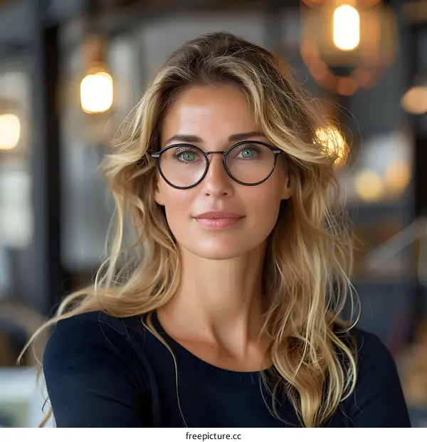 portrait of a beautiful blonde woman wearing glasses