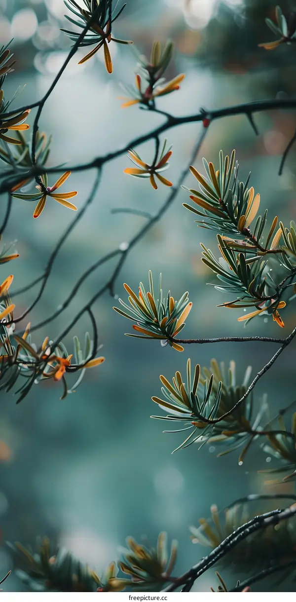 Close Up of Pine Tree Branches with Green Needles