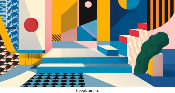 Abstract Geometric Illustration with Colorful Shapes and Patterns