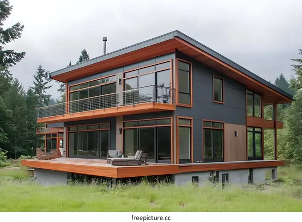 Modern House with Large Windows and Deck