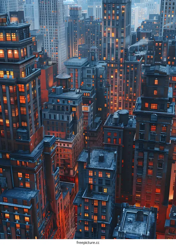 A painting of an aerial view of a city at night