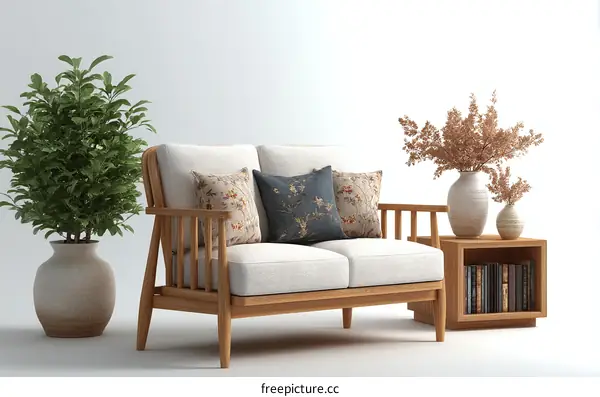 Modern Wooden Sofa in a Minimalist Living Room