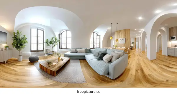 360-degree view of a modern living room illustration