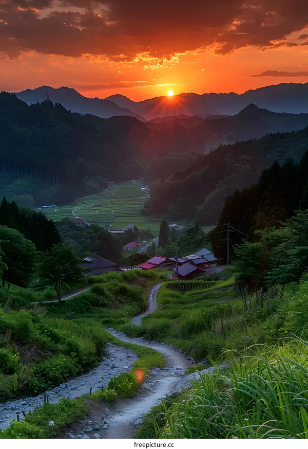 Sunset over a Japanese Village