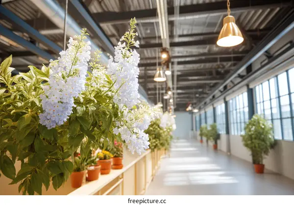 Indoor Flower Decorated Industrial Corridor