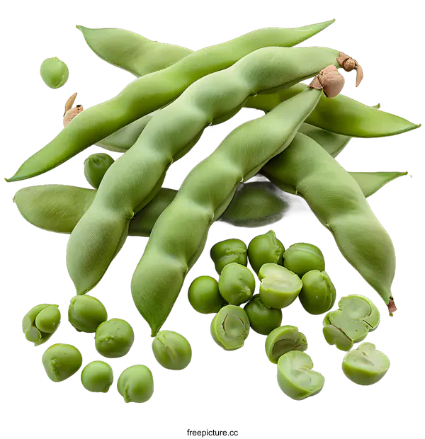 [Transparent Background PNG]Fresh Green Peas and Pods on White Background