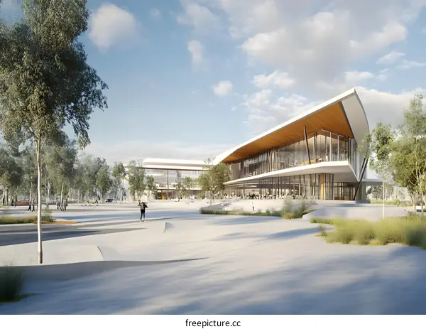 Modern Architectural Design of a Building with Surrounding Trees