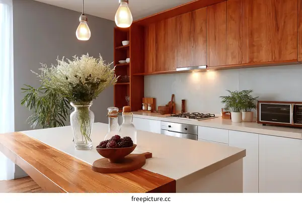 Modern Wooden Kitchen Island with White Countertop