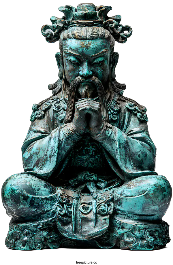 [Transparent Background PNG]Green Chinese Buddha Statue Sitting in Meditation Pose