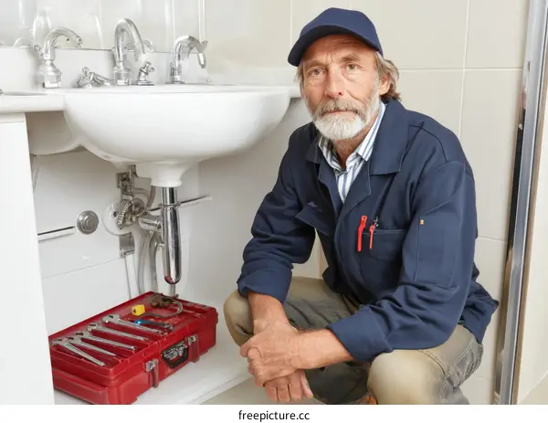 Plumber Fixing a Bathroom Sink Plumbing