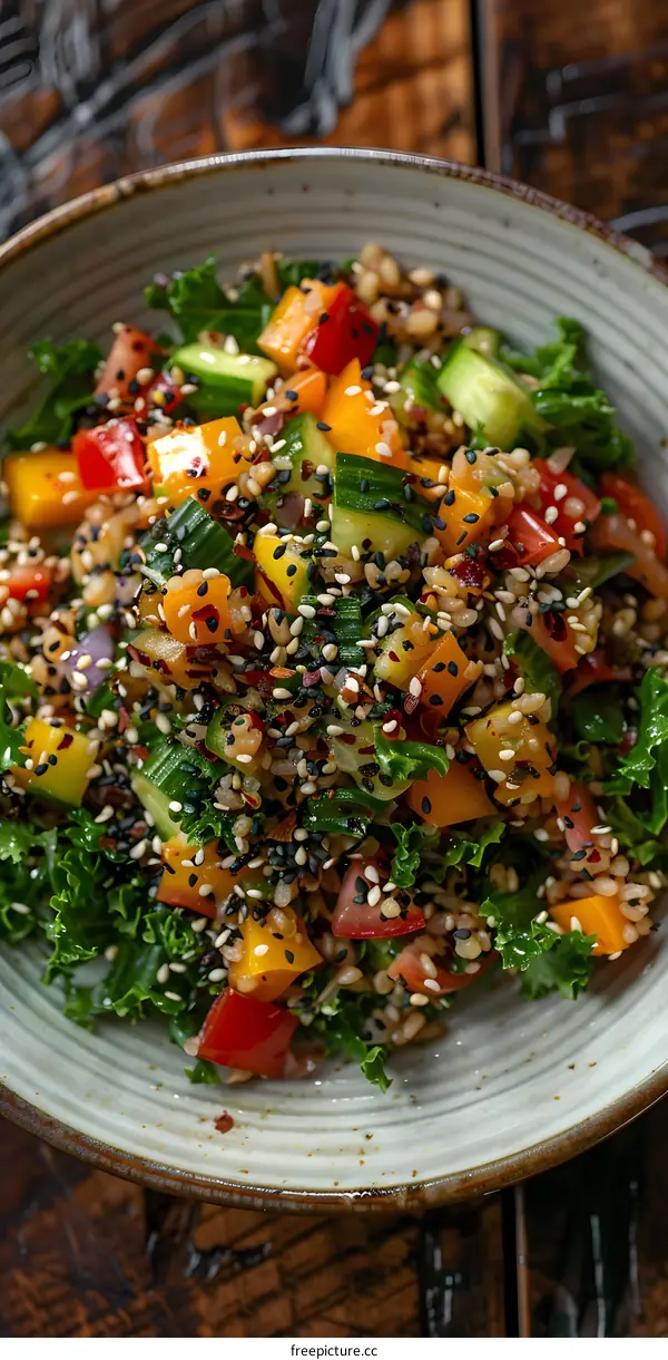Fresh and Healthy Kale Salad with Quinoa and Vegetables