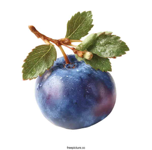 [Transparent Background PNG]Close-up of a Fresh Blueberry with Leaves