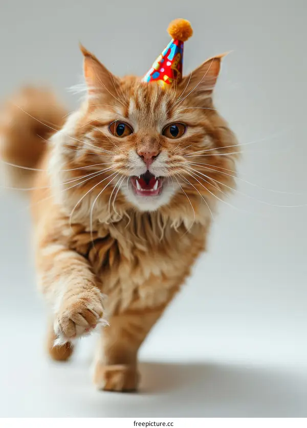 Cute Ginger Cat Wearing a Birthday Hat