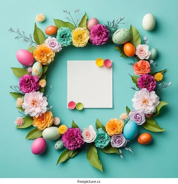 Colorful Easter Wreath with Blank Note Card