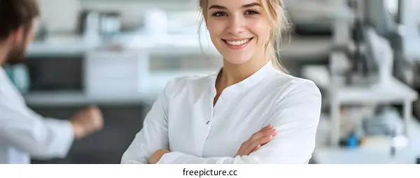 Smiling Woman Doctor In Lab Coat