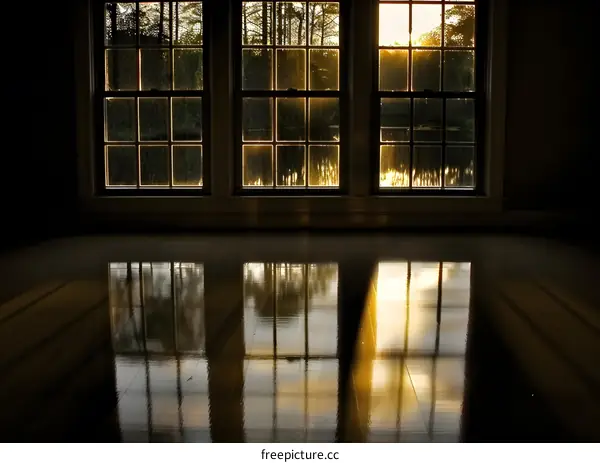 Sunlight Through Windows Reflection on Floor