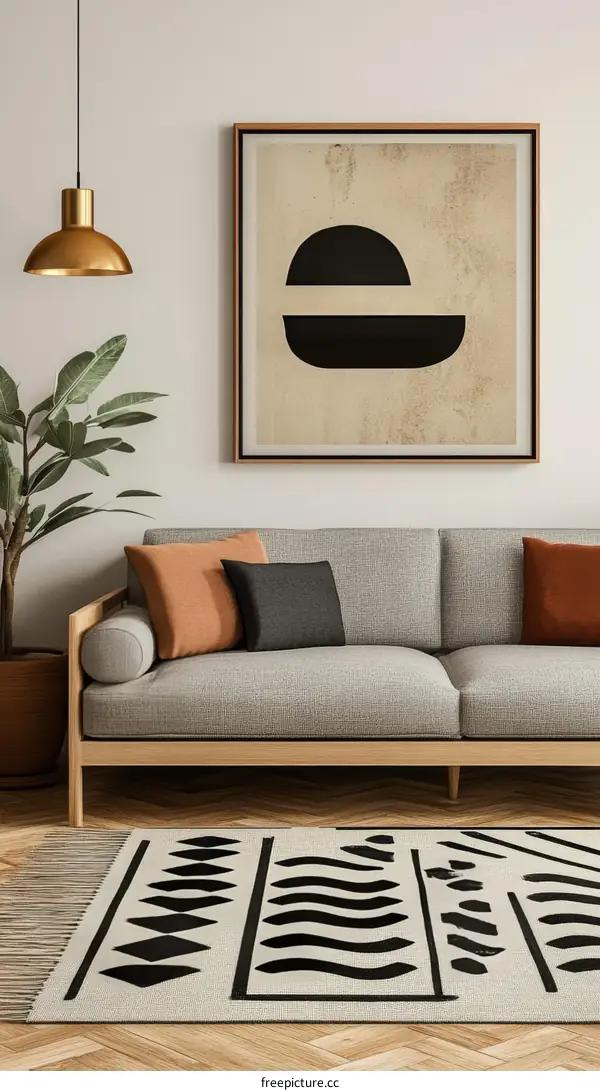 Modern Abstract Interior Decor with Geometric Rug