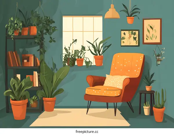 Cozy Living Room With Armchair And Plants